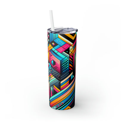Neon Geometry - The Alien Maars® Skinny Tumbler with Straw 20oz Digital Art Style