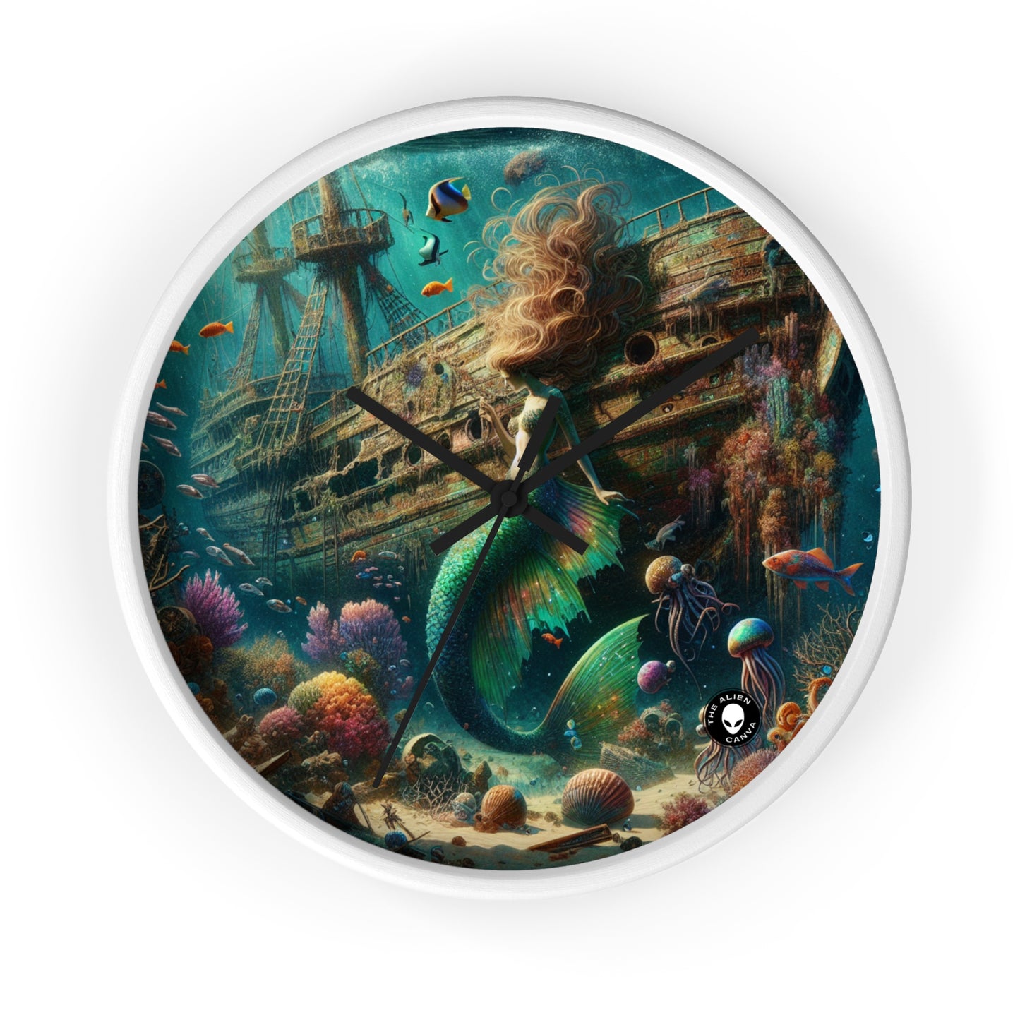 "Mermaid's Treasure: Exploring the Sunken Shipwreck" - The Alien Wall Clock