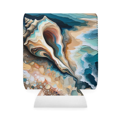 « Une vue sur la plage à travers un coquillage » - The Alien Can Cooler Sleeve Acrylique Pouring