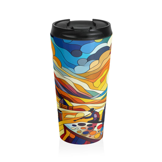 "Futuristic Neon Cityscape" - The Alien Stainless Steel Travel Mug Hard-edge Painting