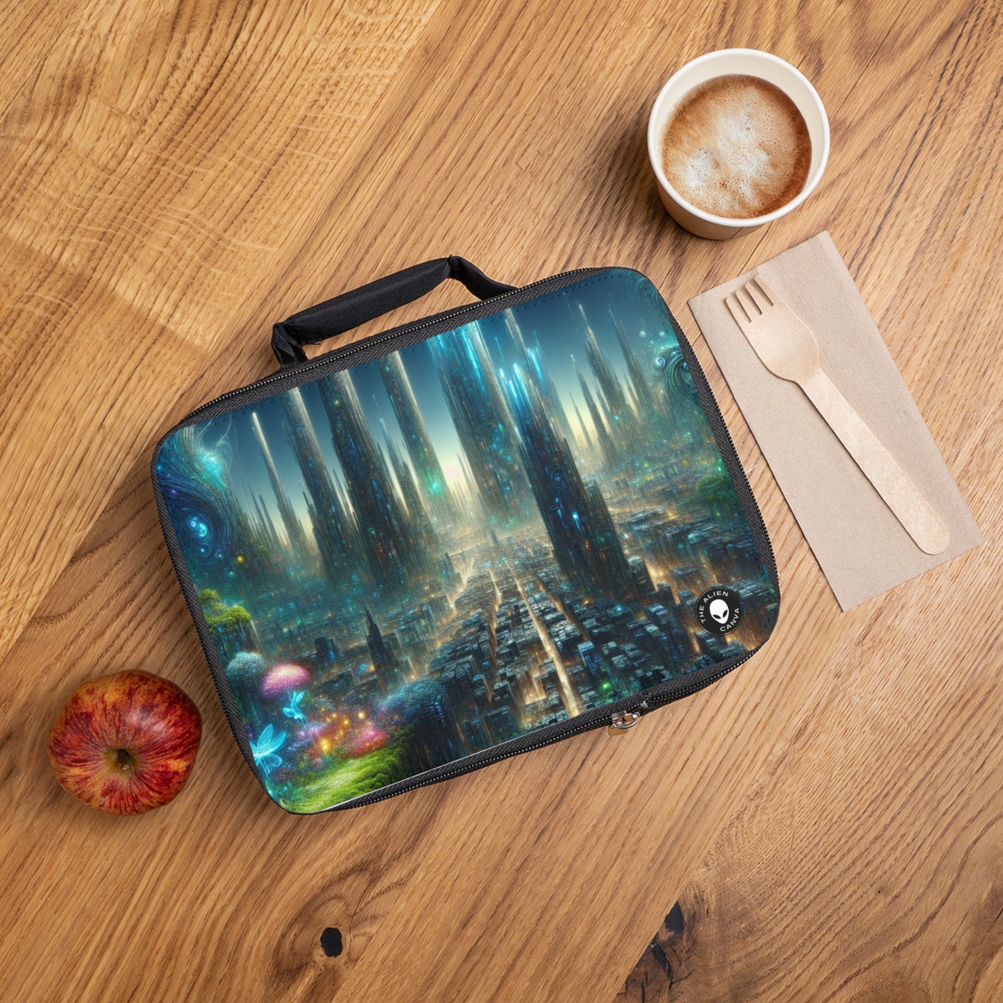 "Neon Oasis: A Futuristic Urban Wonderland"- The Alien Lunch Bag