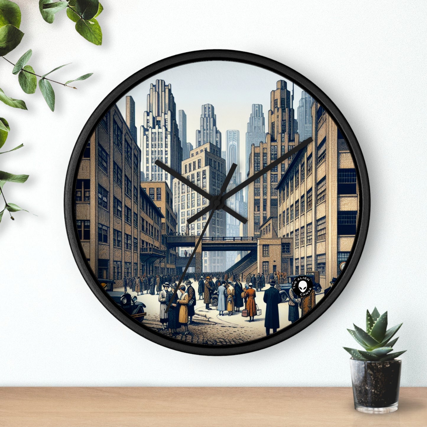 "Geometría urbana: un paisaje urbano moderno con una nueva objetividad" - El reloj de pared alienígena Nueva objetividad