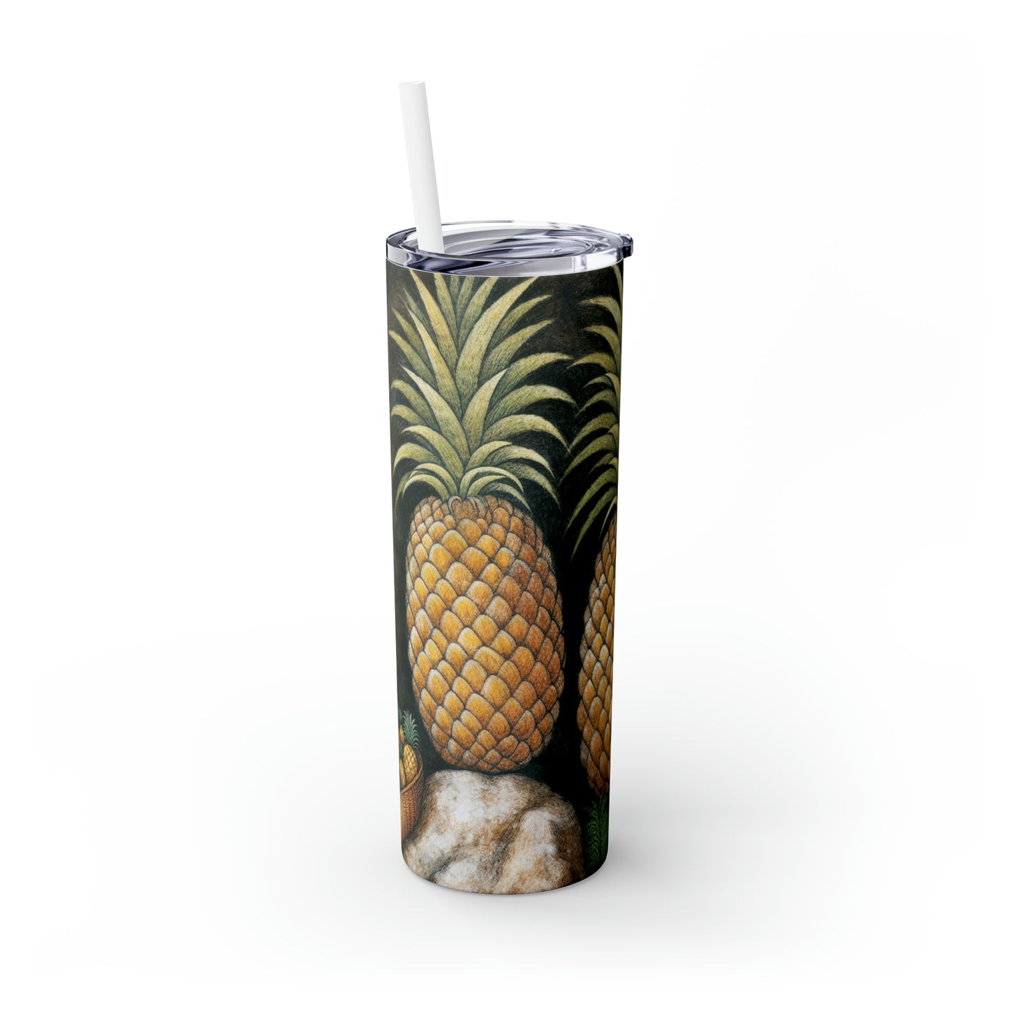 "Pineapple Harvest" - Vaso delgado con pajita de Alien Maars® de 20 oz estilo pintura rupestre