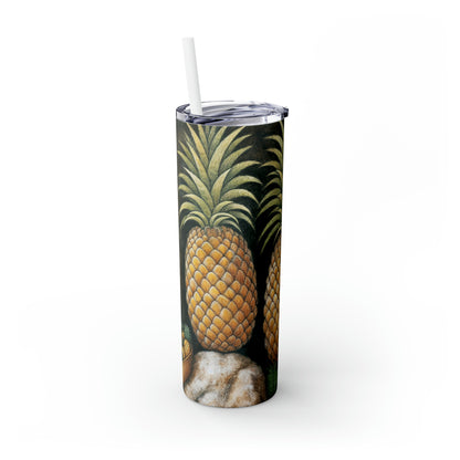 « Récolte d'ananas » - The Alien Maars® Skinny Tumbler avec paille 20oz Style de peinture rupestre