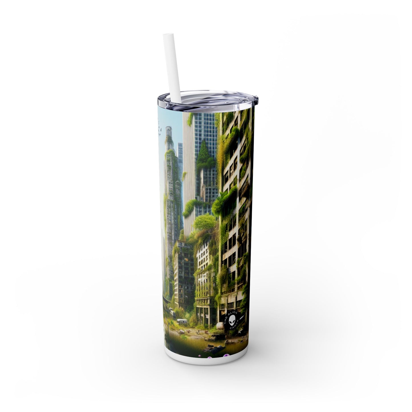 "Nature's Reclamation: A Futuristic Urban Jungle" - The Alien Maars® Skinny Tumbler with Straw 20oz