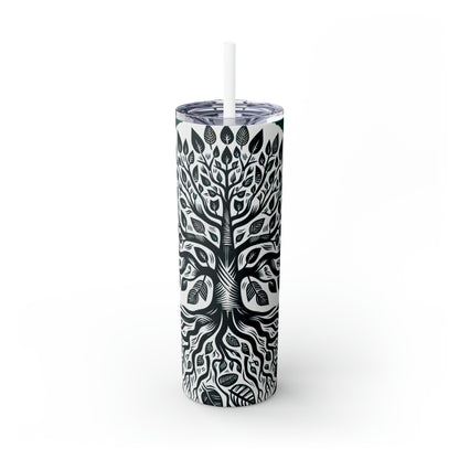 "Modern Woodcut Family Tree" - The Alien Maars® Skinny Tumbler with Straw 20oz Woodcut Printing