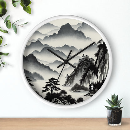 "Tinta armoniosa: capturando la tranquilidad de un jardín zen" - La pintura con lavado de tinta del reloj de pared alienígena