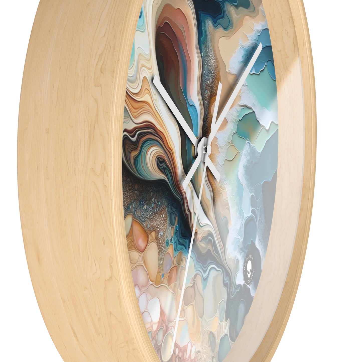 "Une vue sur la plage à travers un coquillage" - The Alien Wall Clock Acrylique Pouring