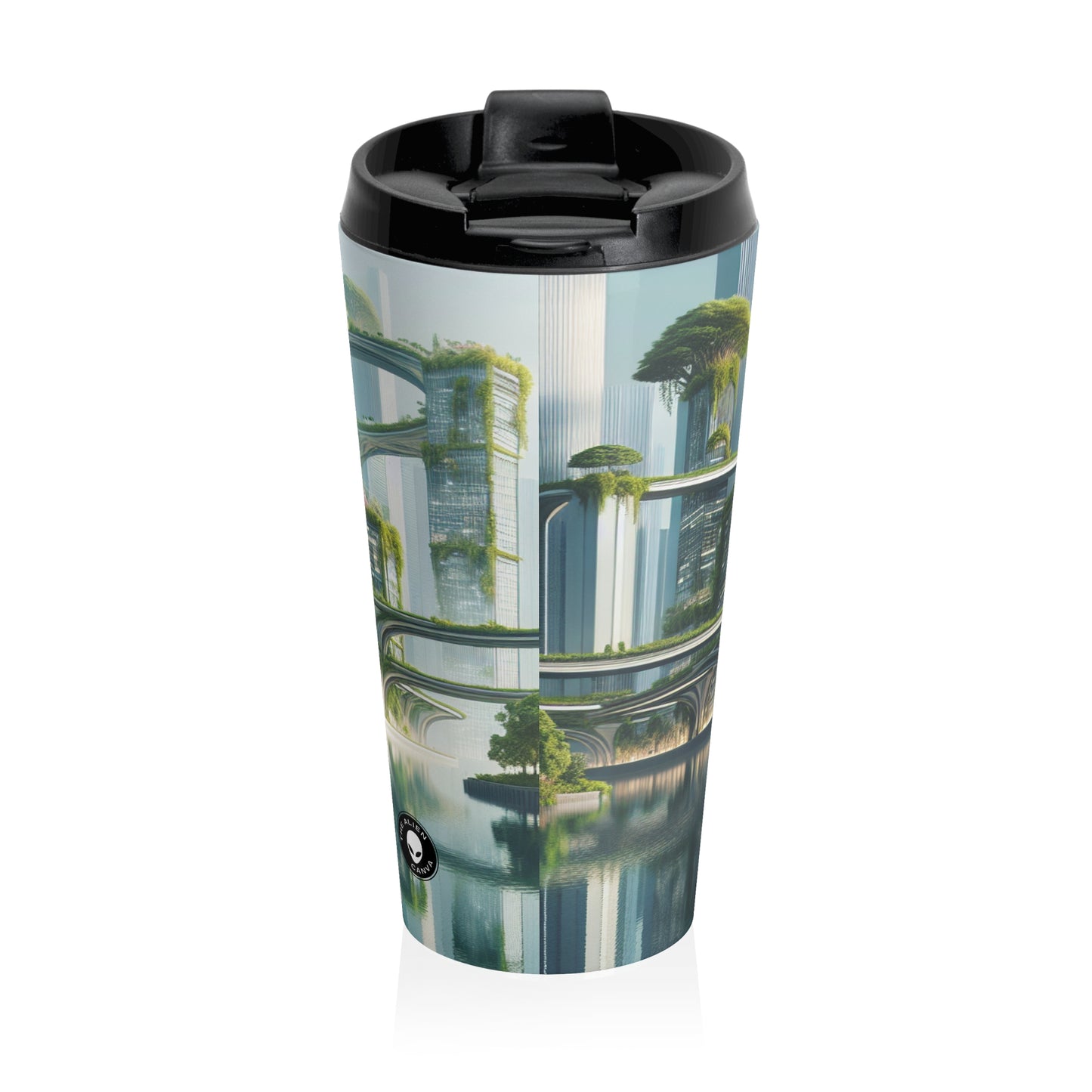 "Nature's Fusion: A Futuristic Cityscape" - The Alien Stainless Steel Travel Mug