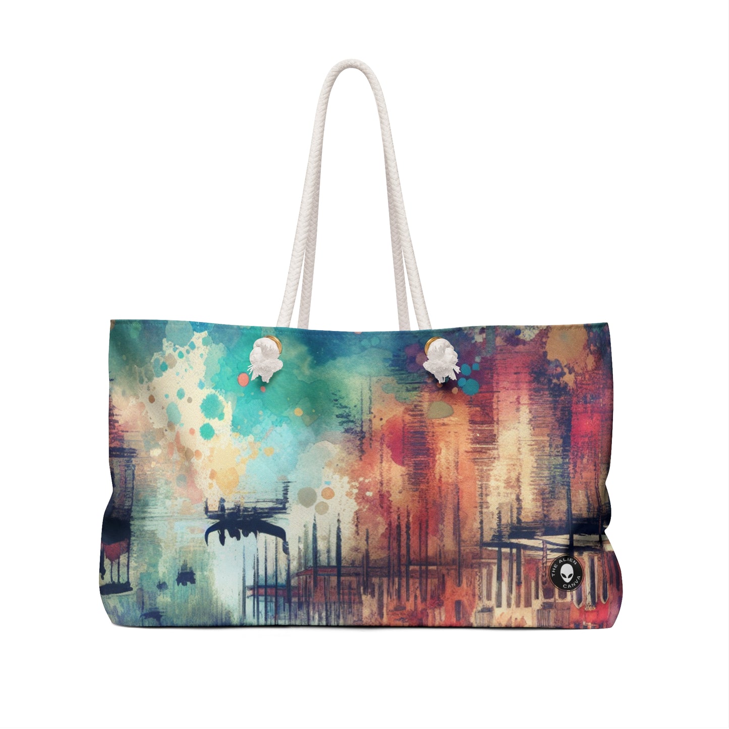 Tranquil Coast: A Serene Watercolor Sunset Painting - The Alien Weekender Bag Watercolor Painting