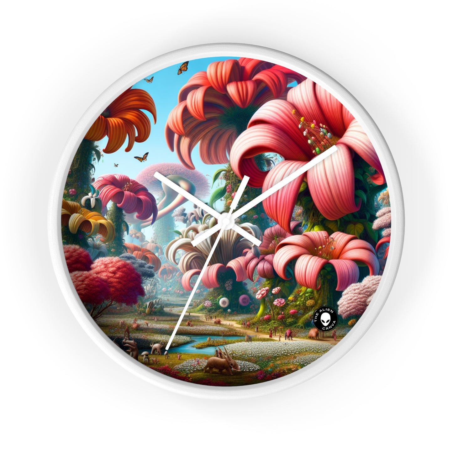 "Fanciful Garden: Big Blooms and Little Creatures" - The Alien Wall Clock