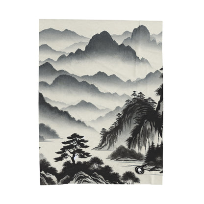 "Harmonious Ink: Capturing the Tranquility of a Zen Garden" - The Alien Velveteen Plush Blanket Ink Wash Painting