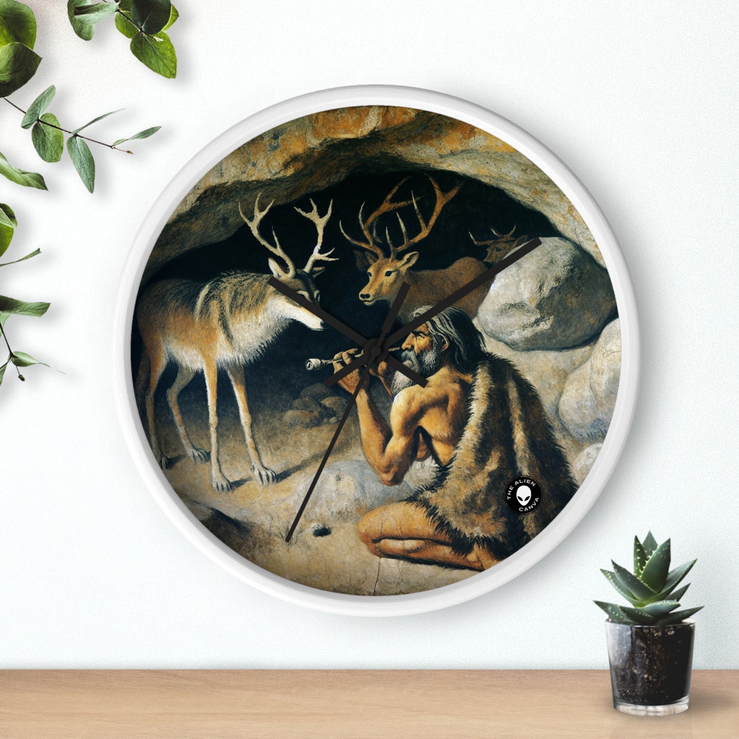 "Cazador y lobo: en busca de presas". - La pintura rupestre del reloj de pared alienígena