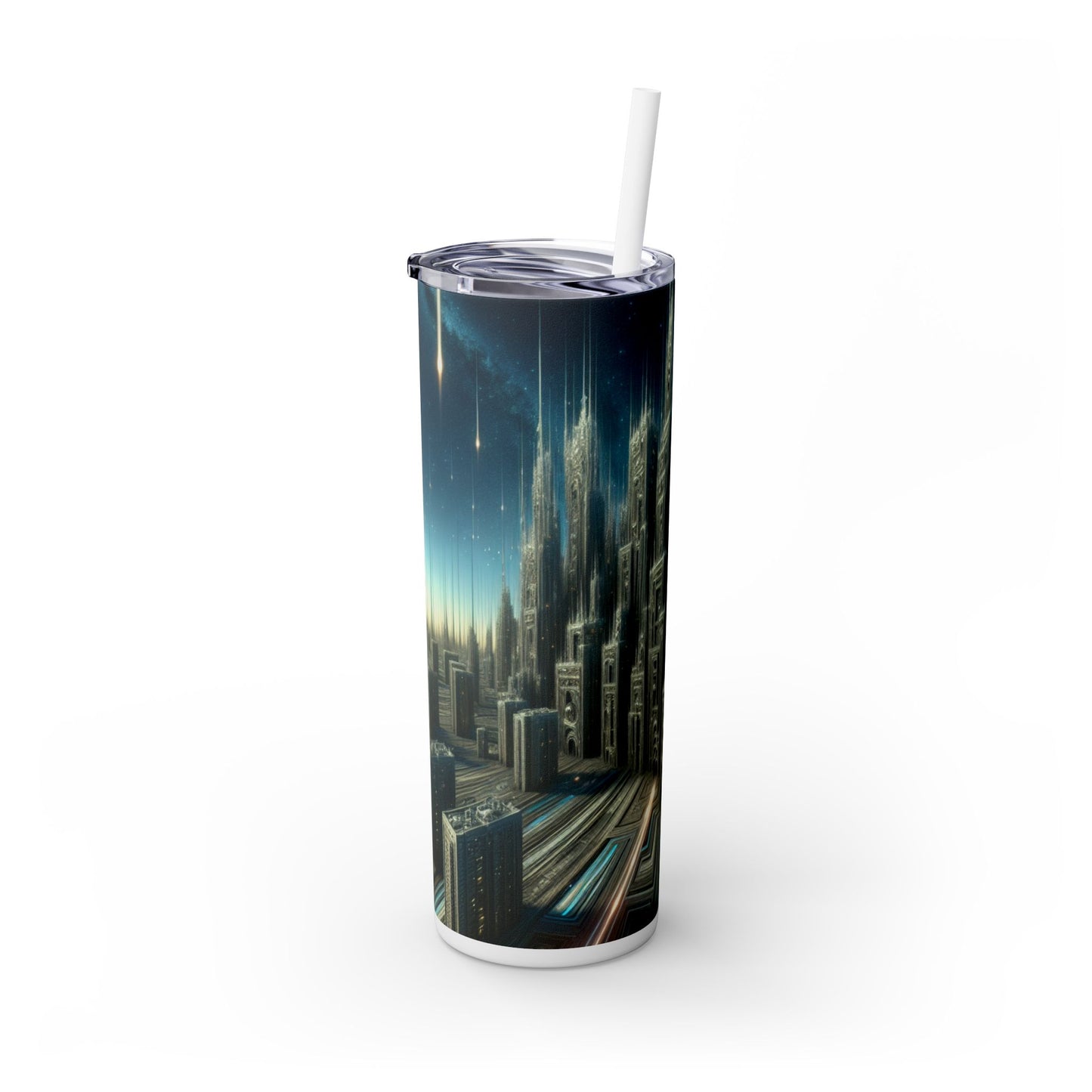 "Nighttime Cityscape Melt" - The Alien Maars® Skinny Tumbler with Straw 20oz