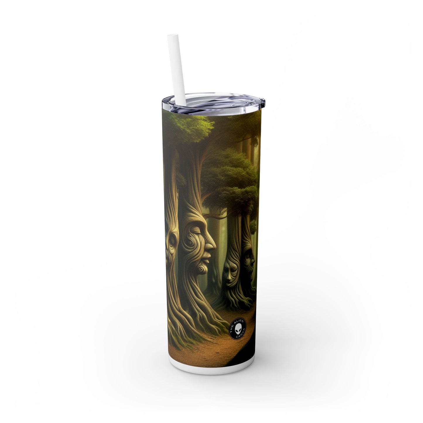 "Árboles susurrantes: secretos del bosque místico" - Vaso delgado con pajita de 20 oz de Alien Maars®