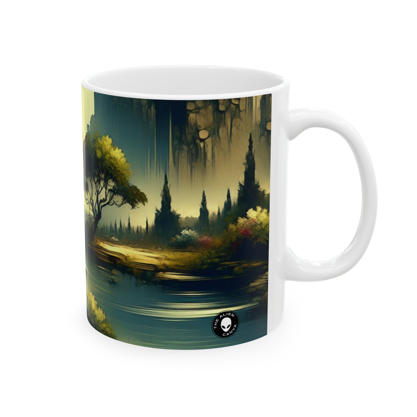 "Nature's Canvas: A Seasonal Land Art Installation" - The Alien Ceramic Mug 11oz Land Art