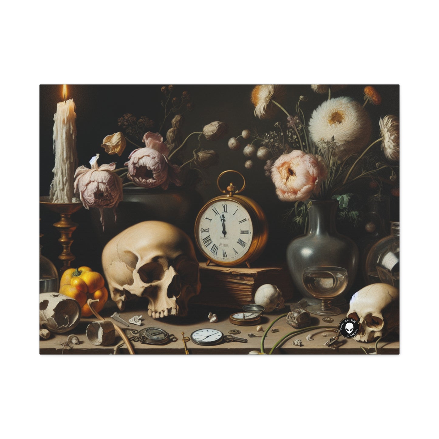 "Digital Decay: A Contemporary Vanitas Examining Consumerism in the 21st Century" - The Alien Canva Vanitas Painting