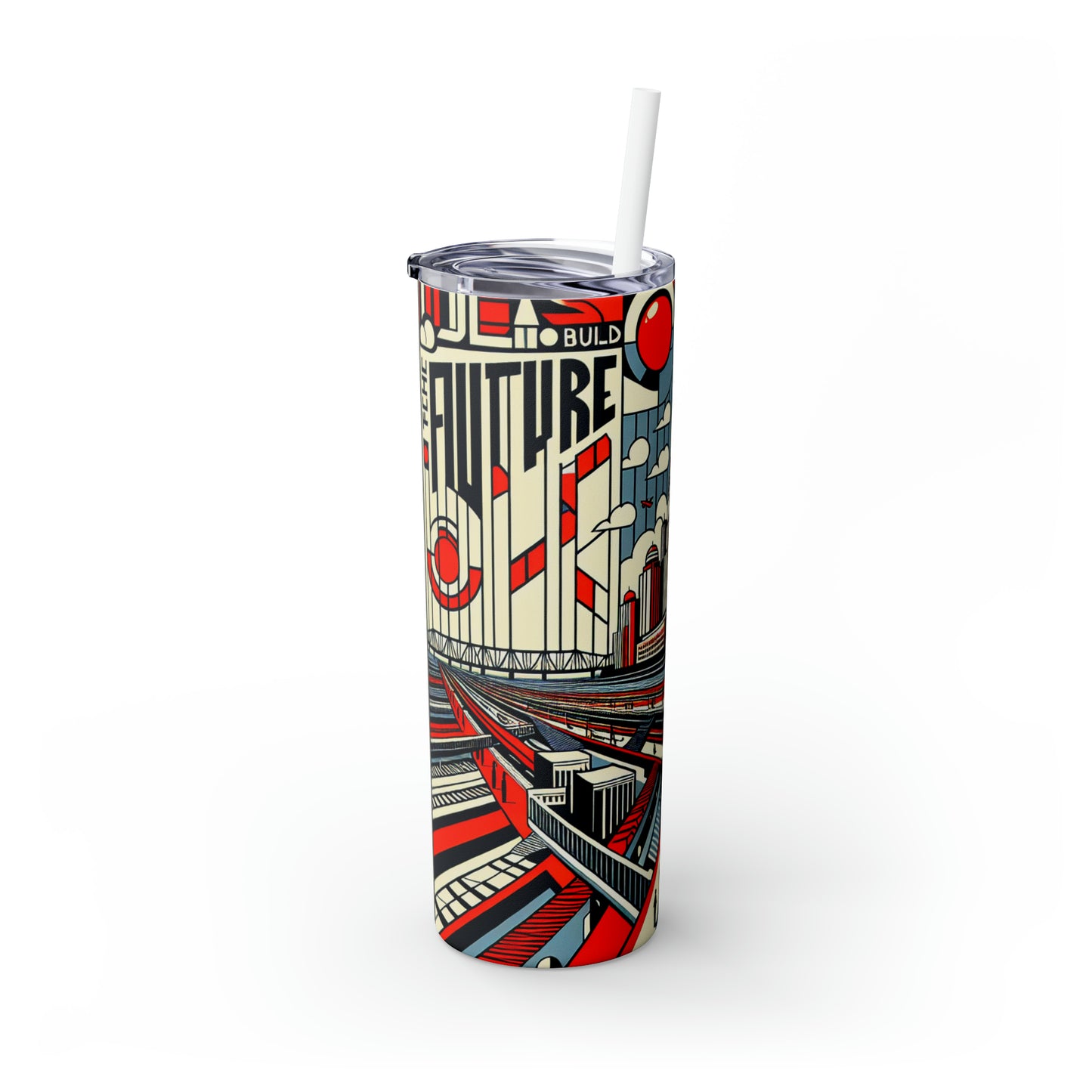 "Constructing Ideas: A Typographic Landscape" - The Alien Maars® Skinny Tumbler with Straw 20oz Constructivism Style