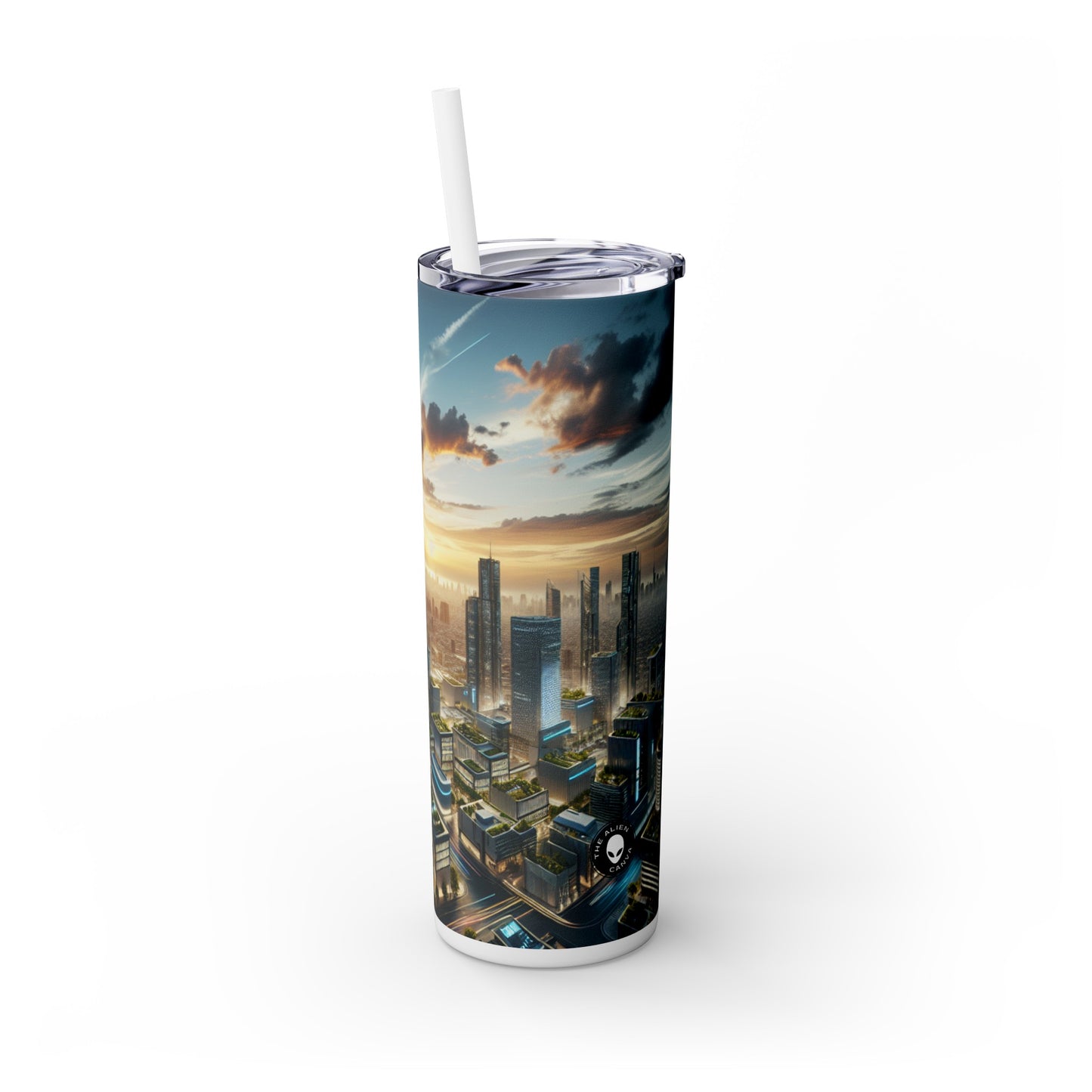 "Future Metropolis: A Neo-Futuristic Urban Utopia" - The Alien Maars® Skinny Tumbler with Straw 20oz Neo-futurism