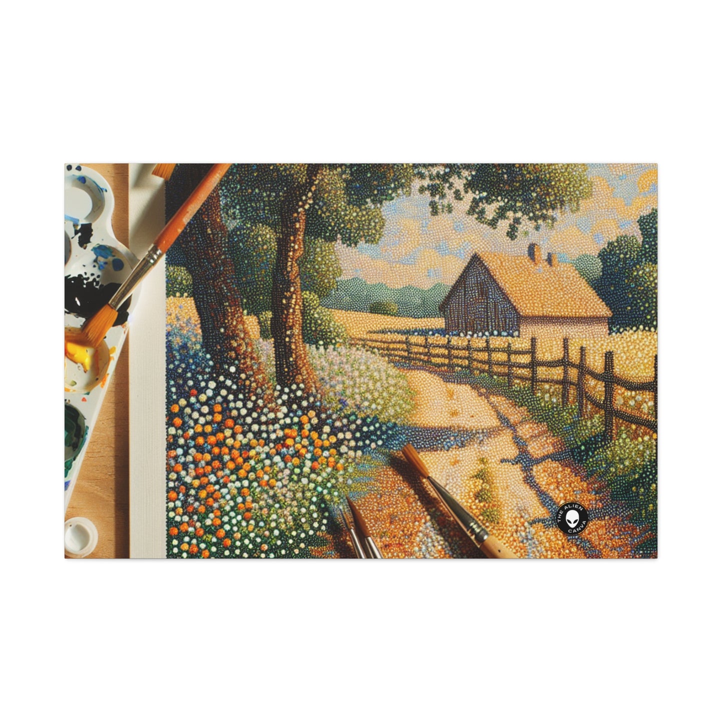 "Autumn Bliss: Pointillism Forest" - The Alien Canva Pointillism