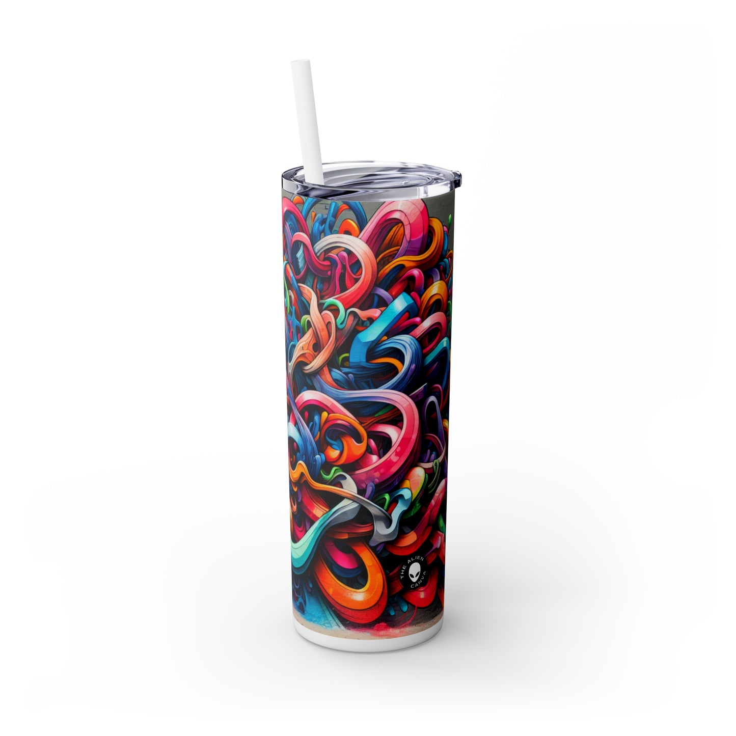 "Urban Vibe: A Graffiti Cityscape" - The Alien Maars® Skinny Tumbler avec paille 20oz Graffiti Art