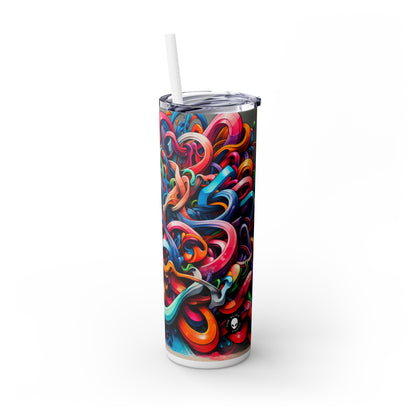 "Urban Vibe: A Graffiti Cityscape" - The Alien Maars® Skinny Tumbler with Straw 20oz Graffiti Art