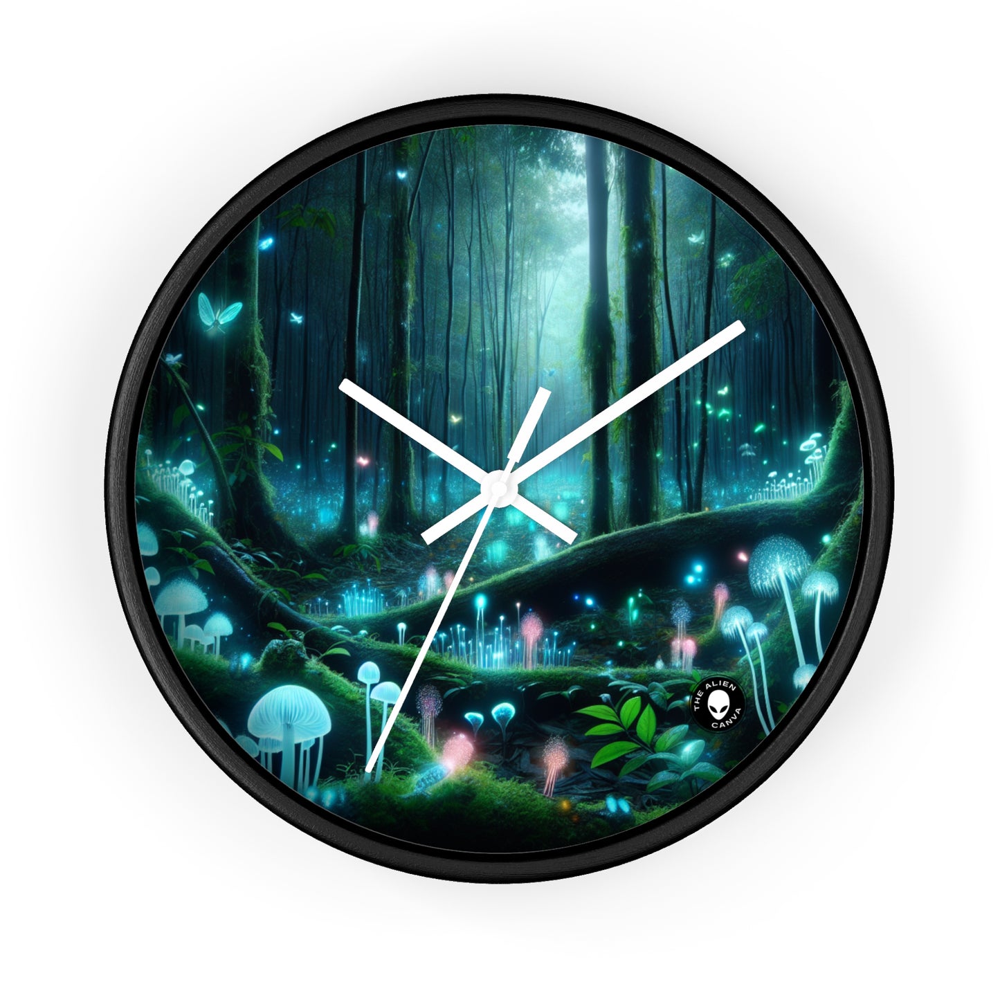 "Enchanted Night: Bioluminescent Forest" - The Alien Wall Clock