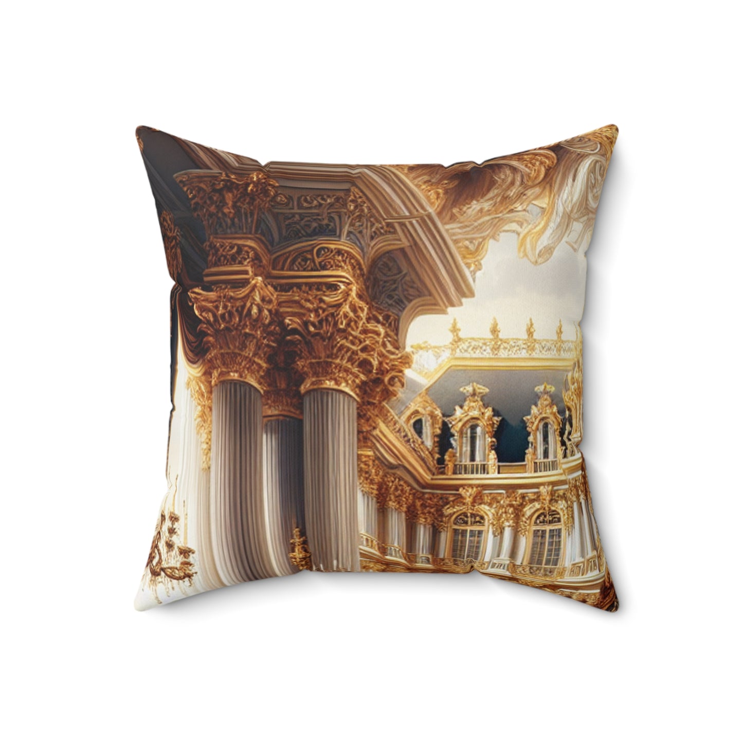 "Regal Splendor: A Gold-Plaked Baroque Palace" - L'oreiller carré en polyester filé Alien de style baroque