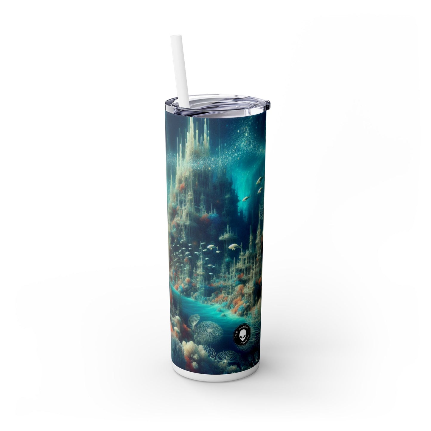 "Paisaje onírico de las profundidades marinas": vaso estrecho con pajita de 20 oz de Alien Maars®