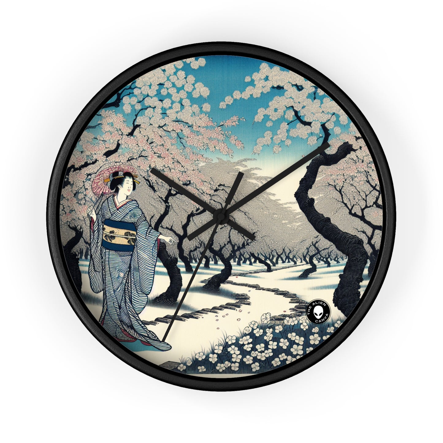 "Blossoming Sky" - L'horloge murale extraterrestre Ukiyo-e (impression japonaise sur bois)