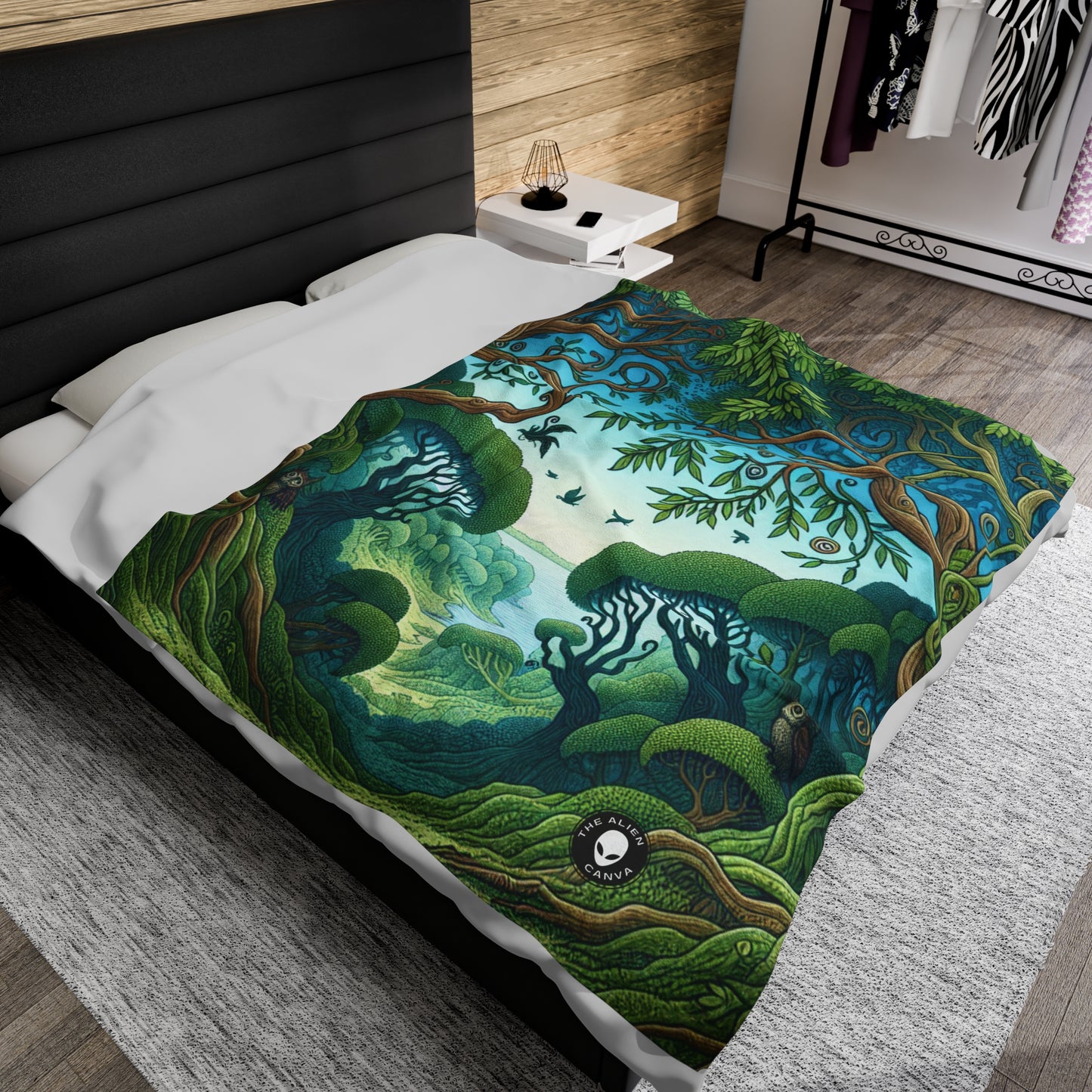 "Enchanted Woodland: Where Trees Dance and Creatures Roam" - The Alien Velveteen Plush Blanket