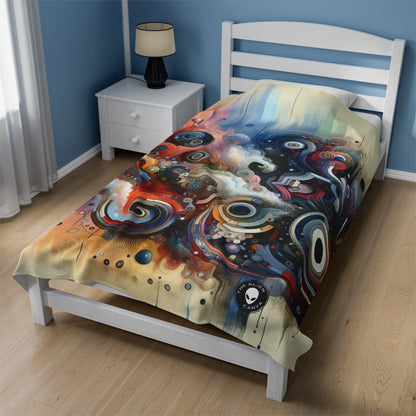 "Temporal Flux: A Surreal Journey through Abstract Shapes and Vibrant Colors" - The Alien Velveteen Plush Blanket Avant-garde Art