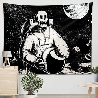 Tapisserie d'astronaute squelette noir et blanc, décoration de fête d'halloween