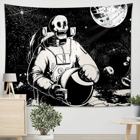 Tapiz Esqueleto Blanco Y Negro Astronauta Decoración De Fiesta De Halloween