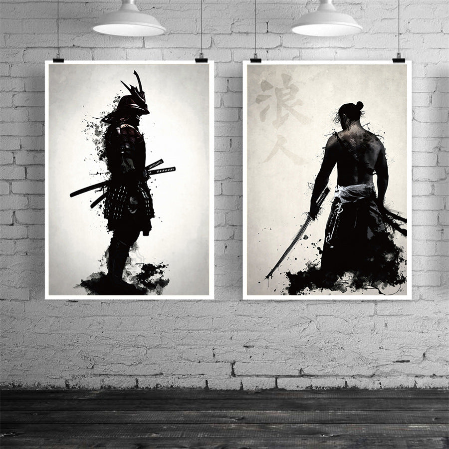 Pintura japonesa de la decoración del hogar de la sala de estar de la lona del samurai