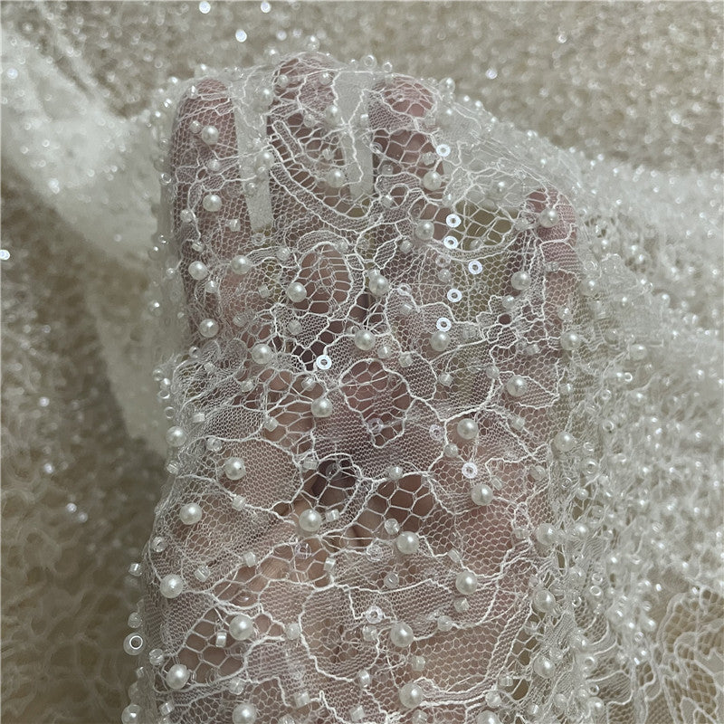 Lace Bottom Studded Sequin Lace Fabric