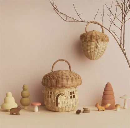 Nordic Children's Mushroom Rattan Weave Bag Small Basket Boys And Girls Toy Storage Box Children's Room Decoration