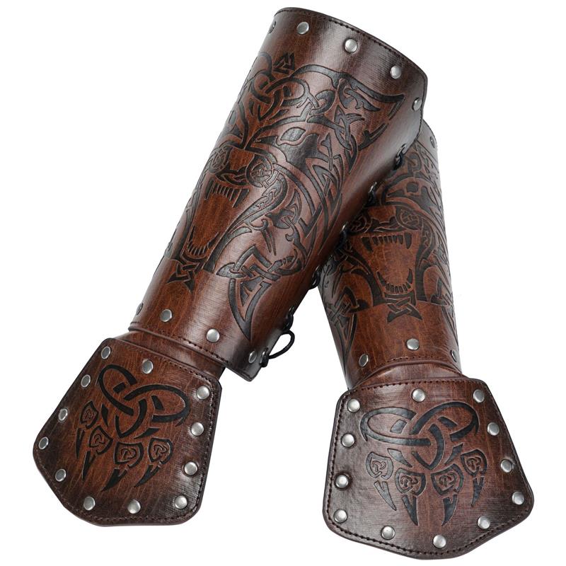 Nordic Viking Style Embossed Wolf Head Design Wrist Guard Arm