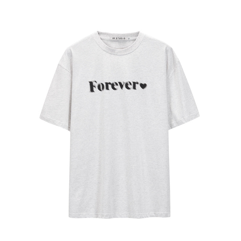 Round Neck Loose Letter Printed T-shirt Short Sleeves