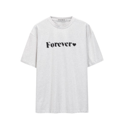 Round Neck Loose Letter Printed T-shirt Short Sleeves