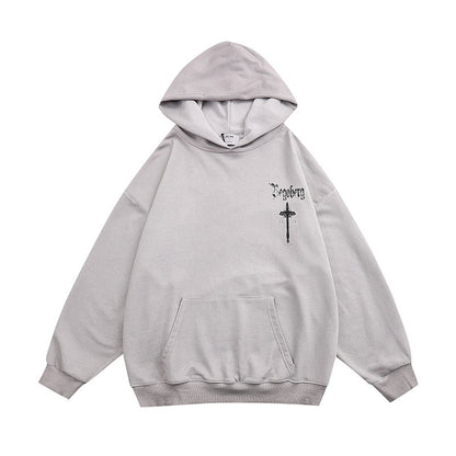 Sweat à capuche à manches longues pour hommes, rétro, aspect usé, Graffiti délavé, croix imprimée, Ins, tendance, imprimé religieux