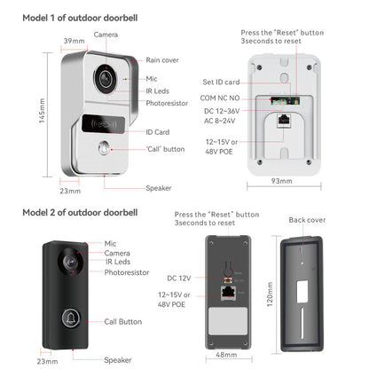 Sonnette d'interphone vidéo 1v2, surveillance en temps réel, réseau sans fil, système d'interphone Intelligent