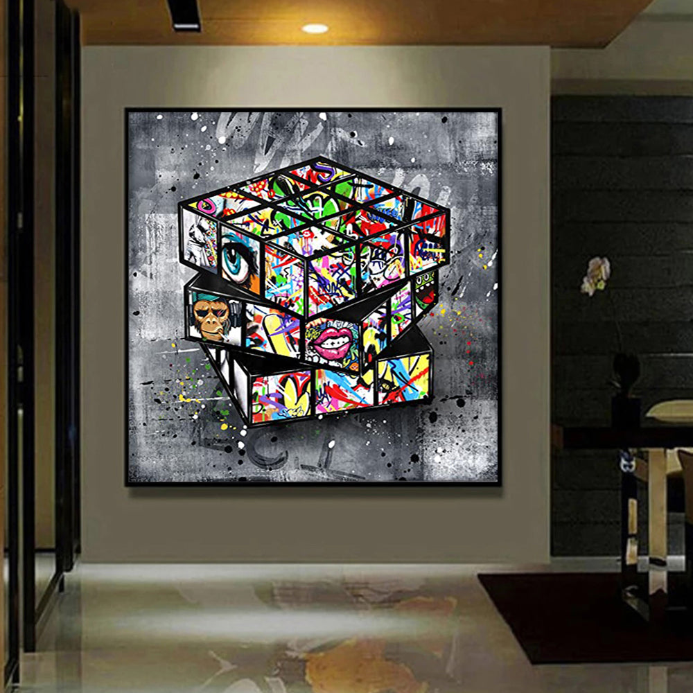 Banksy Graffiti Cubo de Rubik Lienzo Pintura Pared – The Alien Canva