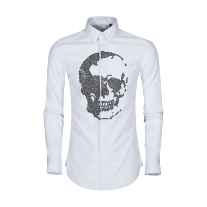 Men's Shirt Crystal Diamond Skull Long Sleeve