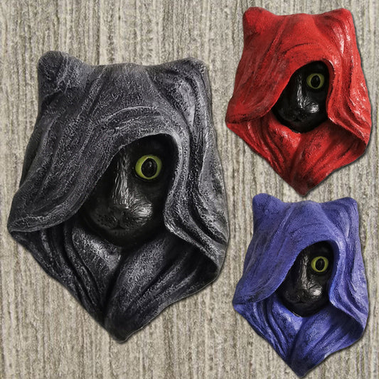 Pendentif de décoration de porte d'Halloween en forme d'œil de chat avec chapeau noir mystérieux