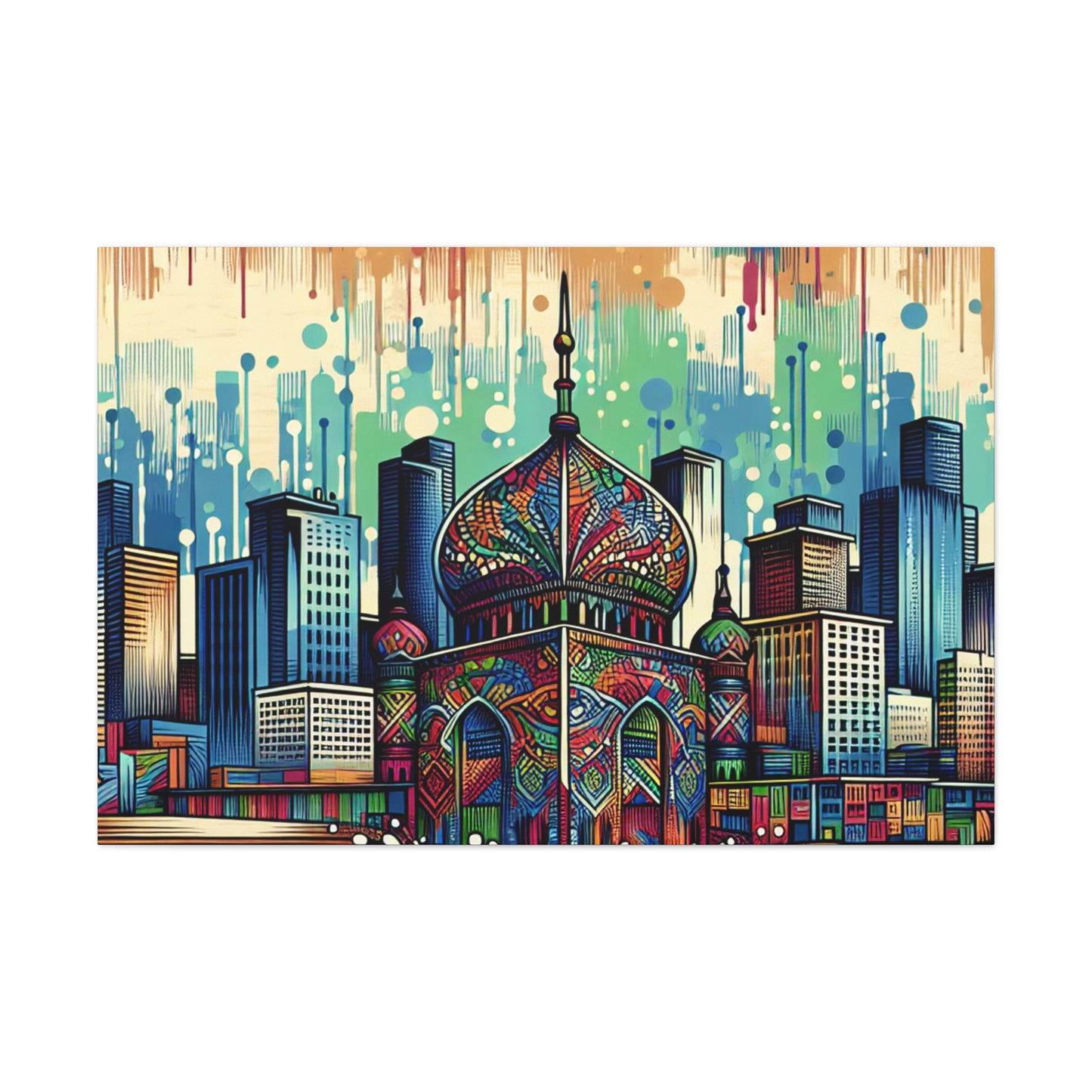 "Bright City: A Pop of Color on the Skyline" - The Alien Canva Street Art / Graffiti Style