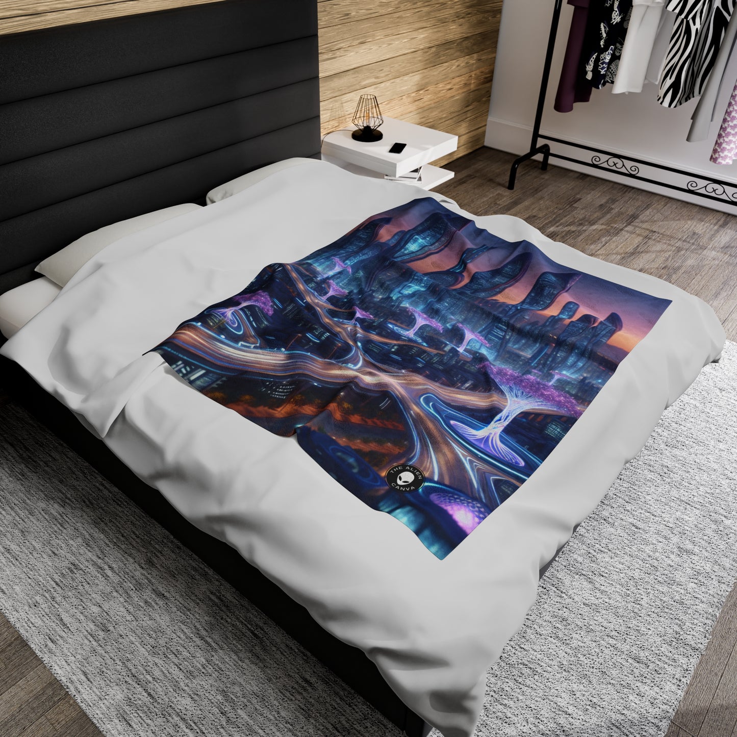 "City of Tomorrow: Nature and Technology Intertwined" - The Alien Velveteen Plush Blanket