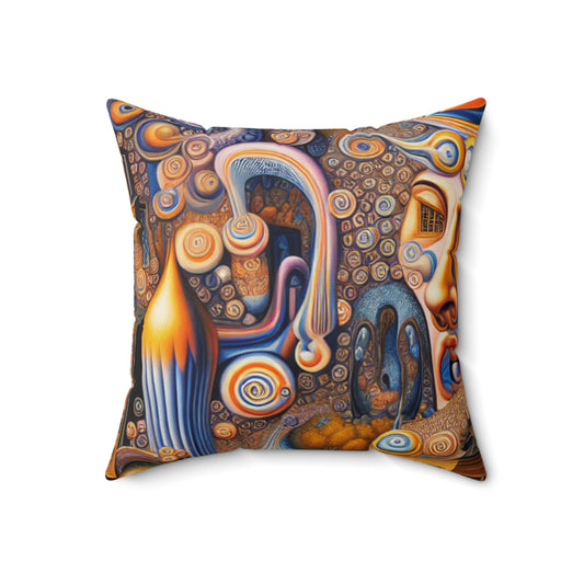 "Melted Time: A Whimsical Dance of Dreams"- The Alien Spun Polyester Square Pillow Surrealism