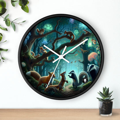 "Animales místicos: criaturas retozando en un bosque encantado" - El reloj de pared alienígena