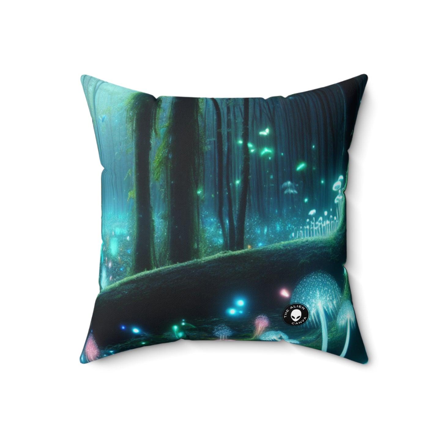 "Enchanted Night: Bioluminescent Forest"- The Alien Spun Polyester Square Pillow